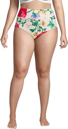 Lands End Chlorine Resistant Pinchless High Waisted Bikini Bottoms in Egret/poppy Floral at Nordstrom, Size 16W