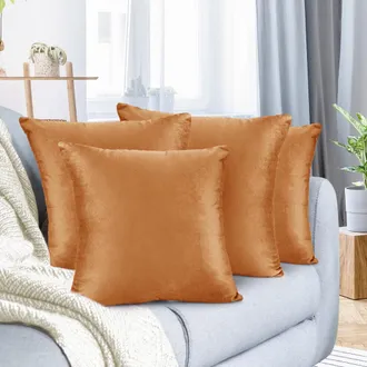 OEM Fundas De Almohada De Terciopelo, Color Liso, Cuadradas, Suaves Y Decorativas, Ideales Para Sof&aacute;s, 61 X 61 Cm, Color Naranja &Oacute;xido, Paquete De 4 Unida