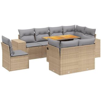 vidaXL Set De Sof&aacute;s De Jard&iacute;n 9 Pzas Con Cojines Rat&aacute;n Sint&eacute;tico Beige Vidaxl