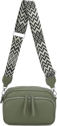 Generic Crossbody Bag with Adjustable Geometric Strap, Vegan Leather, Double Zipper Compartment (Green)