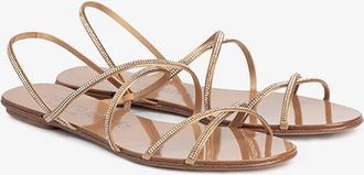 Pedro Garcia Criss-cross sandal with Swarovski crystals in gold satin | Esme | Essentials collection | PEDRO GARCIA