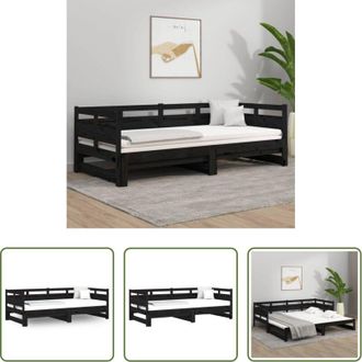 vidaXL vidaXL Divano letto multifunzionale - Dormeuse Estraibile Nera in Legno Massello di Pino 2x(90x190)cm
