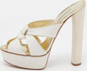 Casadei White/gold Woven Straw And Leather Platform Sandals