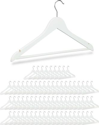 Relaxdays Relaxdays Pack 70 Perchas Ropa Con Gancho Giratorio, Madera, Blanco, 44,5 Cm De Ancho