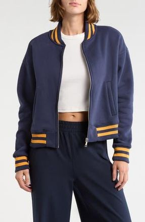 90 Degree by Reflex Silicone Varsity Stripe Fleece Zip Jacket in Naval Academy at Nordstrom Rack, Size X-Large