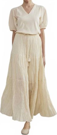 Sita Murt/ Lurex Long Tiered Maxi Skirt In Eggshell