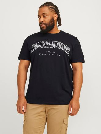 Jack & Jones Plus Size T-Shirt JJECALEB VARSITY TEE SS O-NECK NOOS PLS, Herren, Gr. 4XL, schwarz, Jersey, Obermaterial: 100% Baumwolle, JACK & JONES PLUSSIZE, bedruckt, Basi