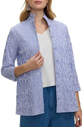 Foxcroft Carolina Stripe Crinkle Jacquard Button-Up Shirt in Blue/White at Nordstrom, Size X-Large