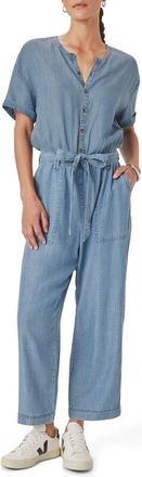 Splendid Rayanne Tie Waist Chambray Jumpsuit in Indigo Blue at Nordstrom, Size Small