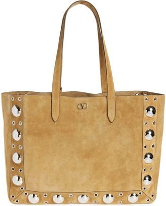 Valentino Garavani Nellc&ocirc;te Stud Suede Tote Bag in Rdx Havana Beige at Nordstrom