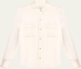 Vince Long-Sleeve Silk Pullover Polo Top