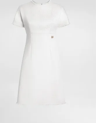 Dolce & Gabbana Raschel Tweed Midi Dress With Dg Logo - Woman Dresses White 46