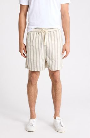 Les Deux Lawson Stripe Cotton Drawstring Shorts in Ivory/Chive Green at Nordstrom Rack, Size Xx-Large