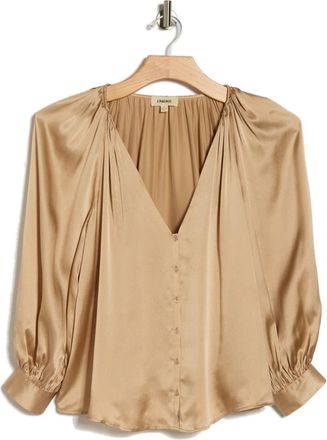 L'agence Kaili Balloon Sleeve Silk Button-Up Shirt in Almond at Nordstrom Rack, Size Xx-Small