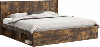vidaXL Estructura De Cama Con Almacenamiento Y Cabecero Roble Ahumado Vidaxl