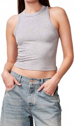 Stateside Rib Cropped High Neck Tank Top In Grey