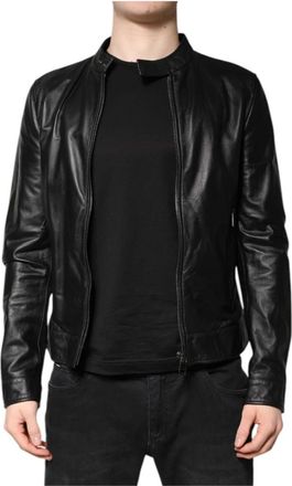 Dolce & Gabbana Zwarte Sheep Leren Biker Rits Jas - Heren - Leren en Su&egrave;de Jassen - Zwart - S - Jassen