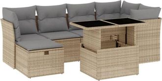 vidaXL Vidaxl - Set Sof&aacute;s De Jard&iacute;n 7 Piezas Y Cojines Rat&aacute;n Sint&eacute;tico Beige