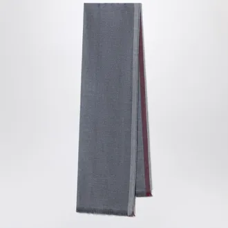 Brunello Cucinelli Sciarpa in lana e cashmere grigia scura/borgogna/sabbia