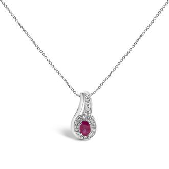House of Brilliance 925 Sterling Silver Red Ruby and Diamond Accent Milgrain Swirl Pendant Necklace - 18 Inches