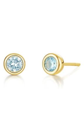 Lafonn Bezel Simulated Birthstone Stud Earrings in Aqua at Nordstrom