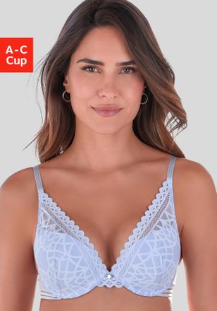 s.Oliver Push-up-BH S.OLIVER Milene, Damen, Gr. 75, Cup C, eisblau, Spitze, Obermaterial: 60% Polyamid, 35% Polyester, 5% Elasthan, BHs Push-up-BH, im edlen Hi