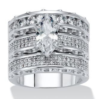 Palm Beach Jewelry 3 Piece 3.38 TCW Marquise Cubic Zirconia Platinum-Plated Bridal Ring Set