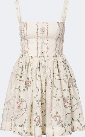 Agua Bendita Mielero embroidered floral linen minidress