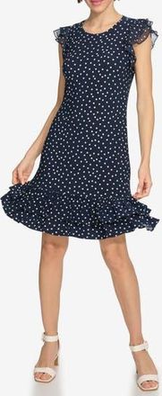 Tommy Hilfiger Chiffon Flutter Sleeve Dress in Sky Captain/Ivory at Nordstrom Rack, Size 18 (Similar To 16W)