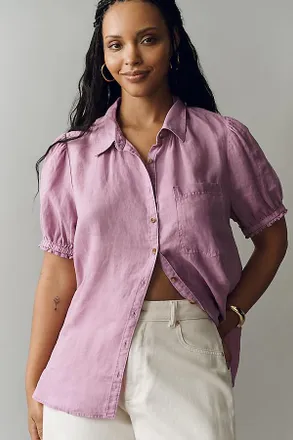 Pilcro Aly 100% European Linen Puff-Sleeve Blouse