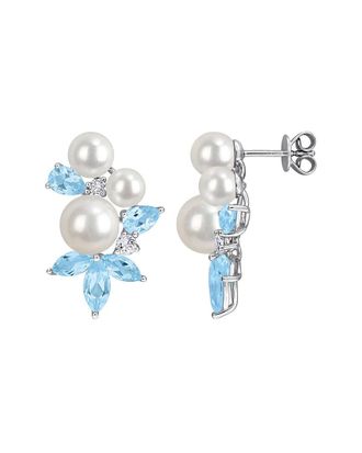 Rina Limor Silver 5.46 ct. tw. Gemstone & 4.5-6.5mm Pearl Earrings