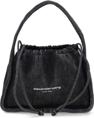 Alexander Wang Grey Cotton Blend Handbag With Drawstring Closure