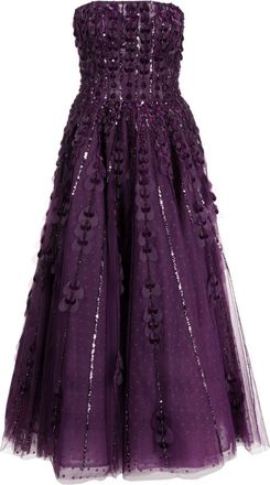 Saiid Kobeisy heart-appliqu&eacute; beaded tulle dress - women - Polyester - 40 - Purple