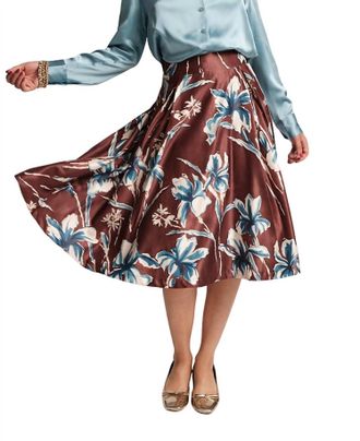 Frances Valentine Shelley Lucky Devil Poly Tafetta Skirt In Brown/blue