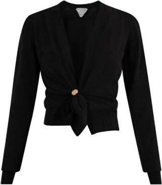 Bottega Veneta Black Cardigan with Gold Signet Ring Detail Size XS