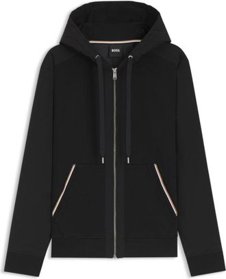 BOSS Cotton-terry zip-up hoodie with signature-stripe trims