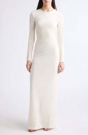 Emporio Armani Long Sleeve Jersey Ruched Maxi Dress in Ivory at Nordstrom, Size 36
