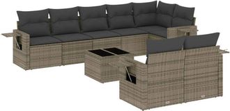 vidaXL Vidaxl - Set De Muebles De Jard&iacute;n 9 Pzas Y Cojines Rat&aacute;n Sint&eacute;tico Gris