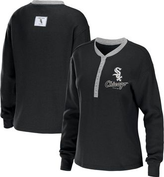 WEAR by Erin Andrews Womens WEAR by Erin Andrews Black Chicago White Sox Waffle Henley Long Sleeve T-Shirt at Nordstrom, Size Medium