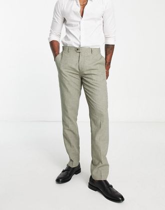 Gianni Feraud Bruiloft - Slim fit linnen pantalon-Groen