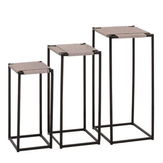 Hhg Hhg - Juego De 3 Mesas Para Flores 266, Mesa Auxiliar, Soporte Para Flores, Apilable, Cuerda De Papel Met&aacute;lica, Gris