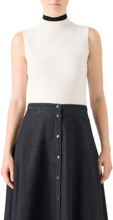 Akris Sleeveless Mock Neck Virgin Wool Sweater in Cream-Black at Nordstrom, Size 12