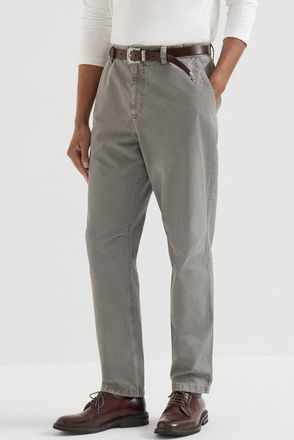 Brunello Cucinelli Garment-dyed trousers in peached cotton gabardine in Mud at Nordstrom, Size 46