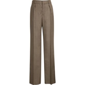 Saint Laurent Wool Straight Leg Pants in Taupe Chine at Nordstrom, Size 10 Us