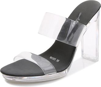 Generic Black,3.5 UK,Womens Crystal Platform Heels Block Chunky Open Toe Two Strap Heel Sandals Slingback Slip-on Mules Slippers Summer Dress Shoes