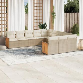 vidaXL Set De Sof&aacute;s De Jard&iacute;n 11pzas Con Cojines Rat&aacute;n Sint&eacute;tico Beige Vidaxl