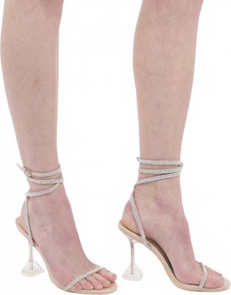 Cape Robbin Womens Daddy Catchers Lucite Rhinestone Strappy Sandal Heels In Nude