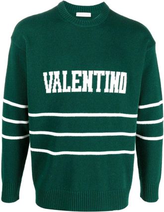 Valentino Garavani logo-intarsia crew-neck jumper - men - Virgin Wool - M - Green