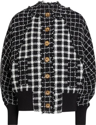 Balmain Checked Tweed Bomber Jacket - Black And White - 38 (UK10 / S)