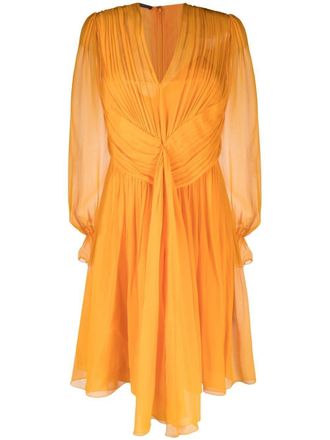 Alberta Ferretti pleated silk V-neck dress - women - Silk/Polyamide/Acetate/Spandex/Elastane/Silk - 42 - Orange
